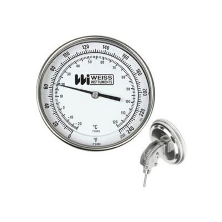 WEISS INSTRUMENTS. 5in dial, 2 1/2in stem, 1/2in NPT, adjustable 0-250F 5VBM25-250